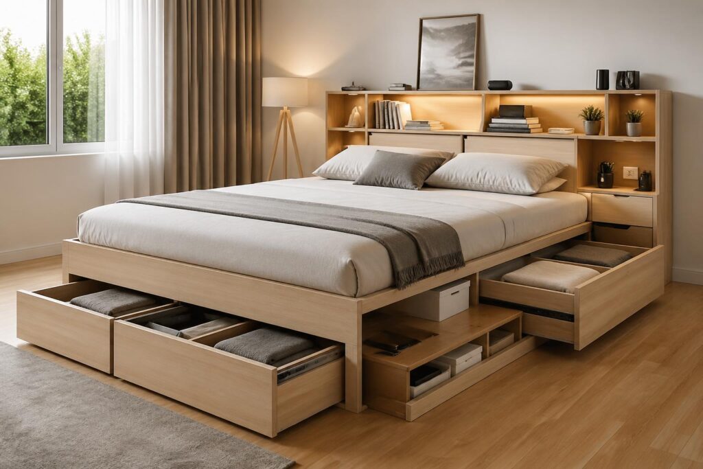 découvrez notre lit astucieux avec rangement intégré, idéal pour optimiser l'espace de votre chambre tout en offrant confort et style.