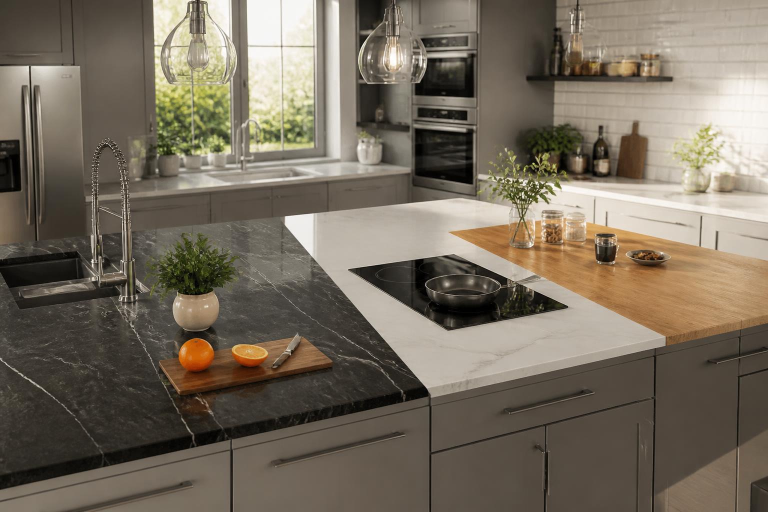 découvrez comment choisir le plan de travail idéal pour votre cuisine parmi le granit, le quartz et le bois, en fonction de vos besoins, style et budget.