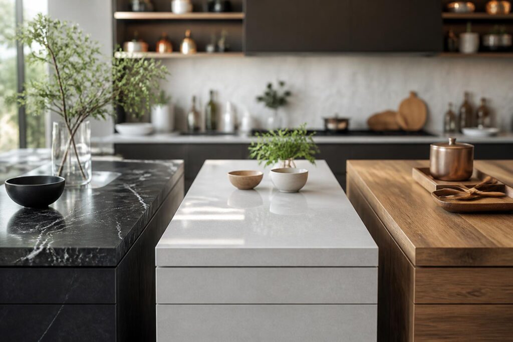 découvrez comment choisir le plan de travail idéal pour votre cuisine entre granit, quartz et bois, en fonction de vos besoins, style et budget.