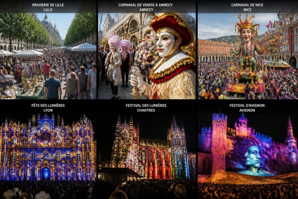 découvrez 6 festivals emblématiques, entre braderies, carnavals et illuminations, qui ont marqué l'histoire et la renommée des villes françaises.