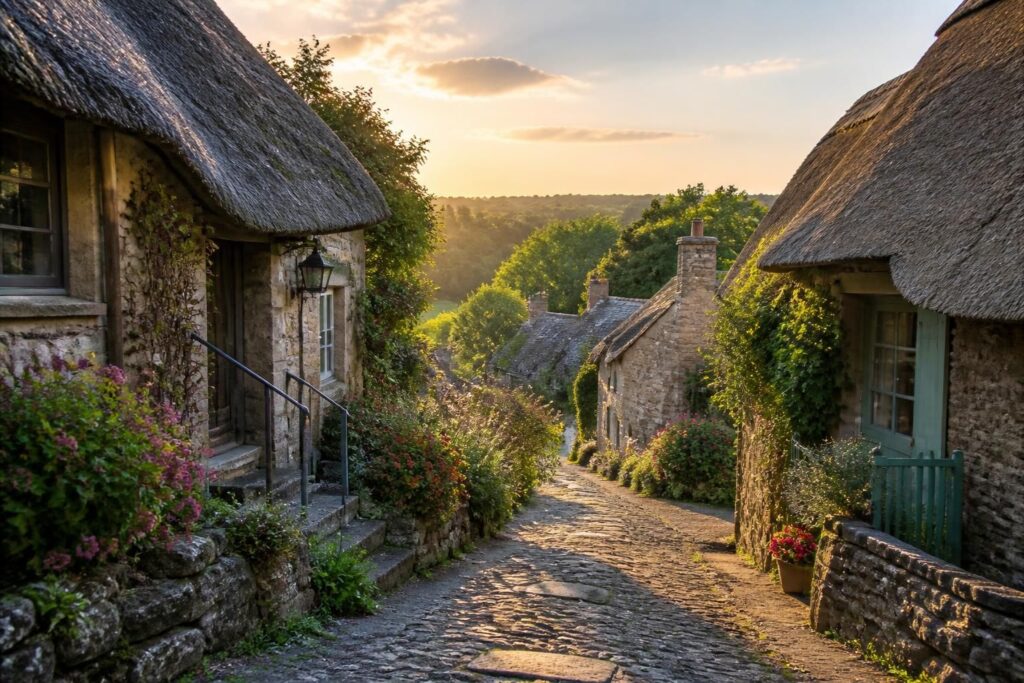 découvrez des villages au charme intemporel, avec leurs toits de chaume typiques, pour une escapade authentique et pleine de caractère en pleine nature.