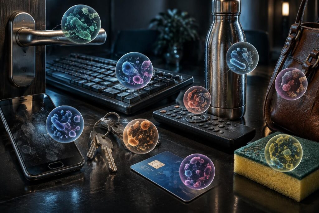 téléphones, poignées, éponges… découvrez 9 objets du quotidien que nous touchons chaque jour et qui peuvent abriter de nombreux microbes.